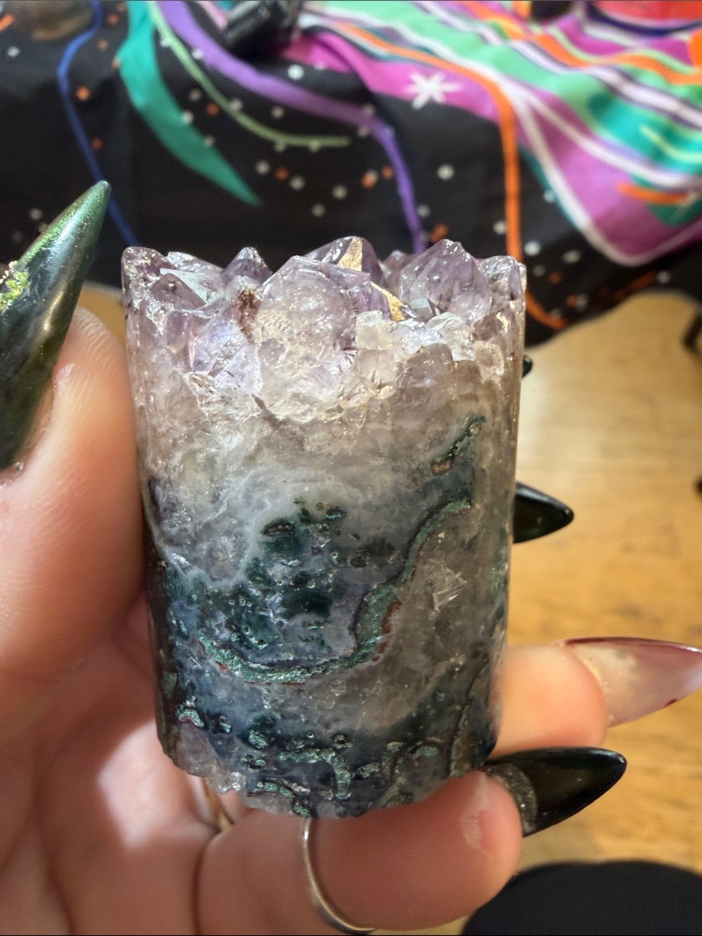 Amethyst Crystal Geode Tea Light Holder - Purple and Green